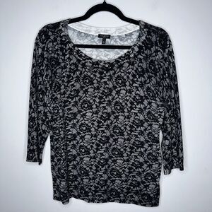 Talbots Women’s Floral Print Sweater Lace Look 3/4 Sleeve Size Large Petite